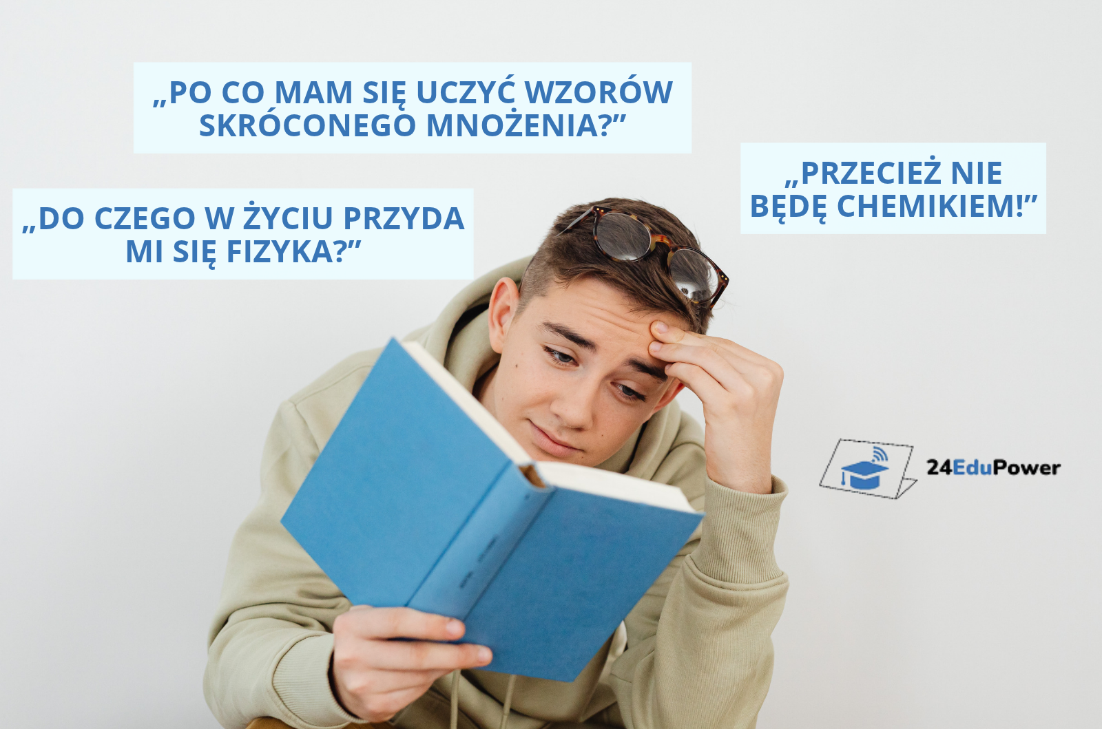 Nastolatek zastanawiający się, do czego przyda mu się nauka matematyki, fizyki i chemii w życiu